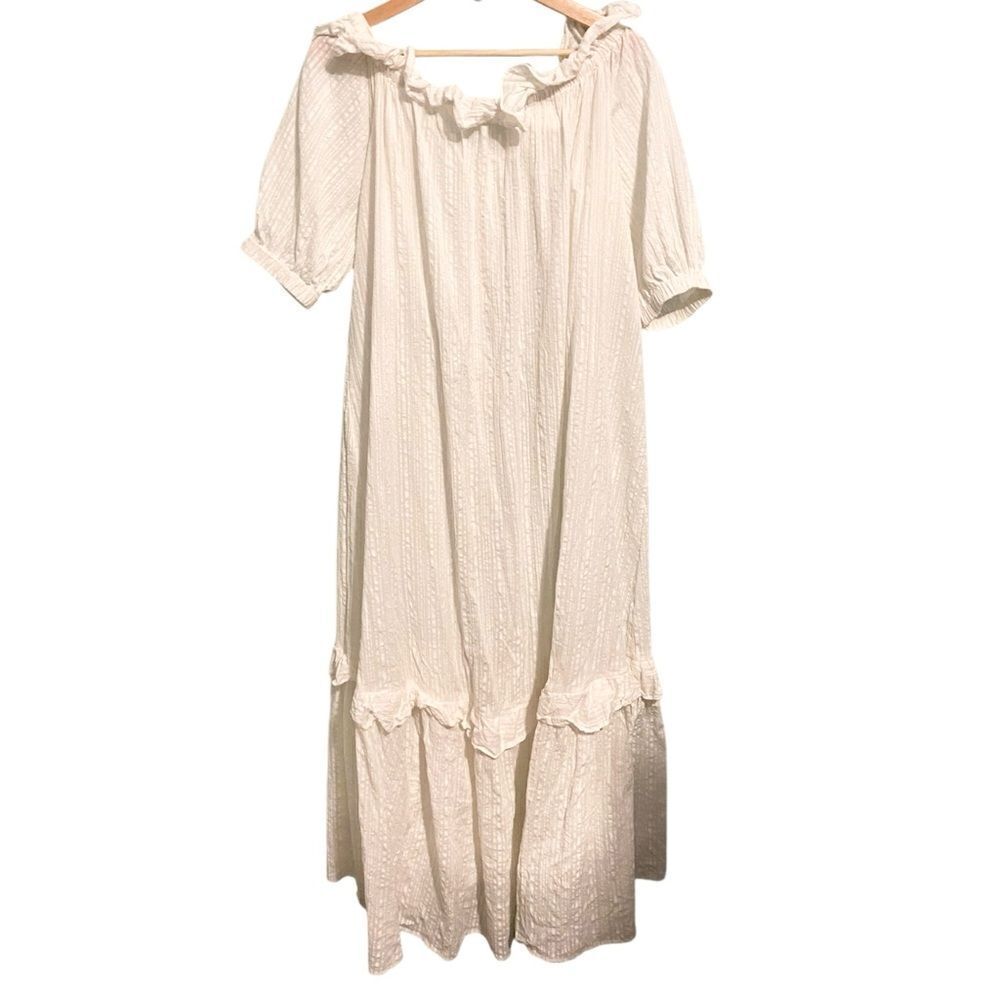 Anthropologie Ruffle Off-The-Shoulder Gauze Dress in White Size Medium - Picture 8 of 14